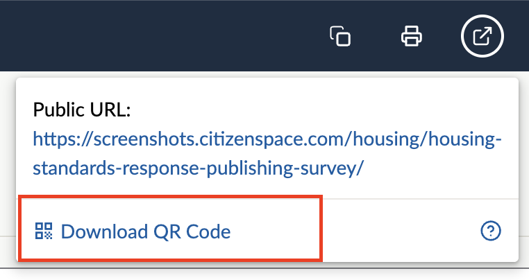 Share icon menu dropdown with the Download QR code link highlighted.