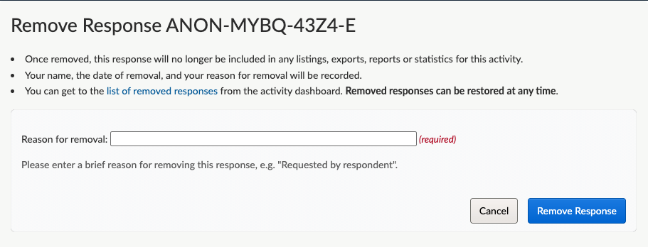 Remove response confirmation screen.