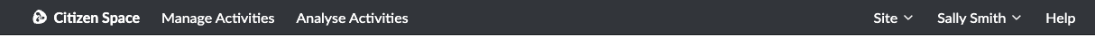 The manage bar with an additional link for Analyse activities for users added as analysts to activities.