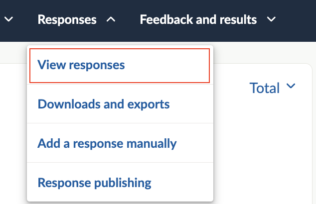 Screenshot of the Responses dropdown with 'View responses' highlighted