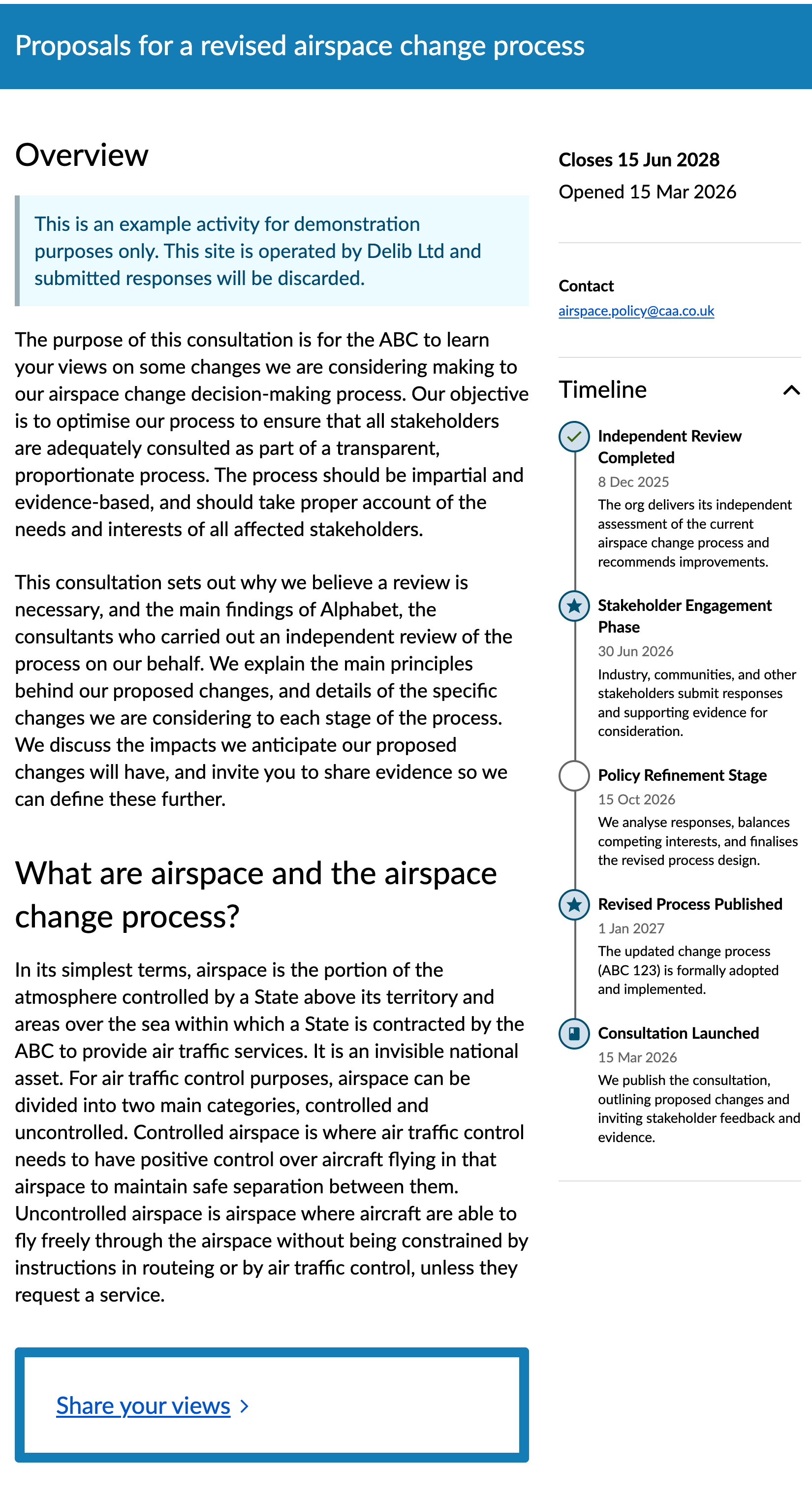 Screenshot example of timeline - public facing view.