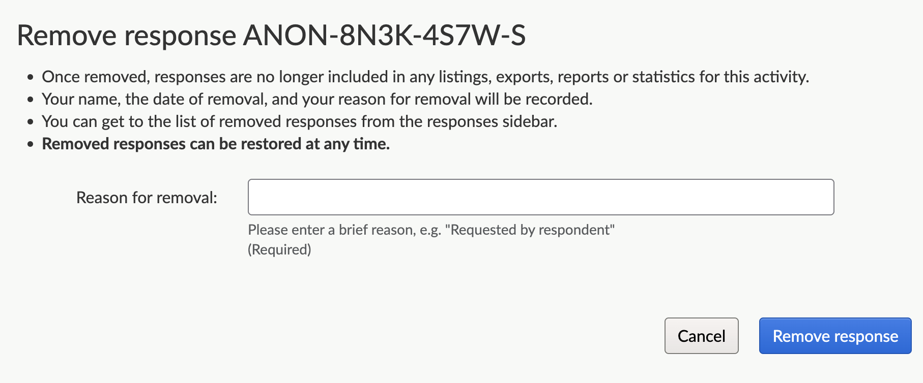 Remove response confirmation screen.