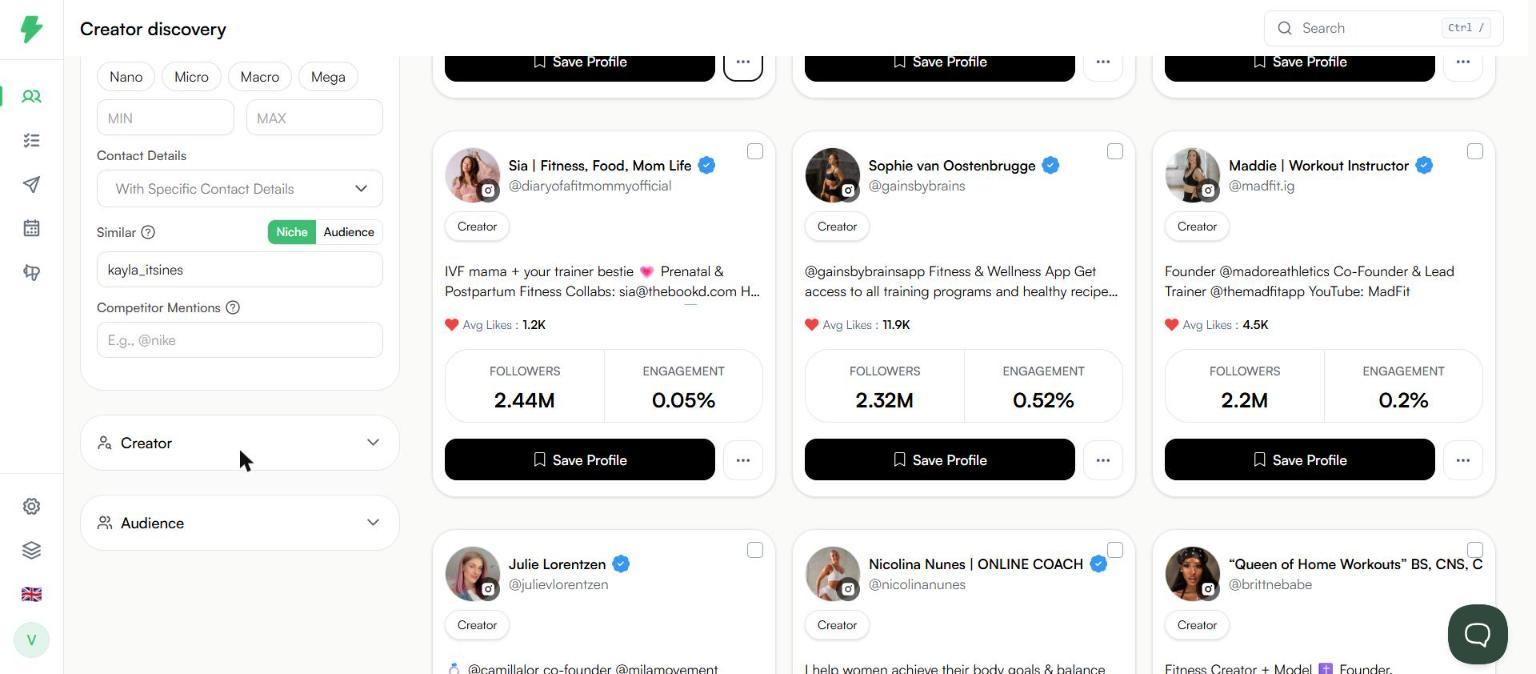 Similar filter with the Niche and Audience toggle