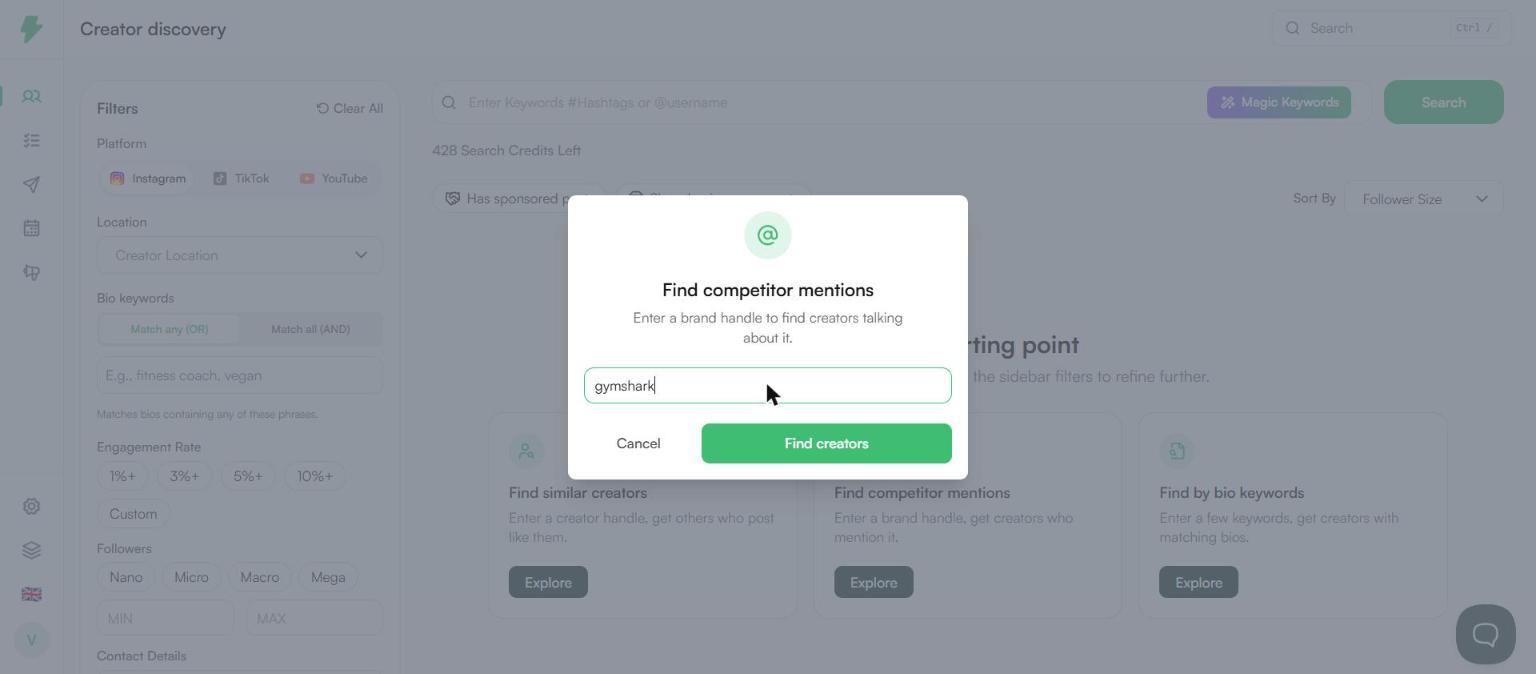 Find competitor mentions dialog with a brand handle