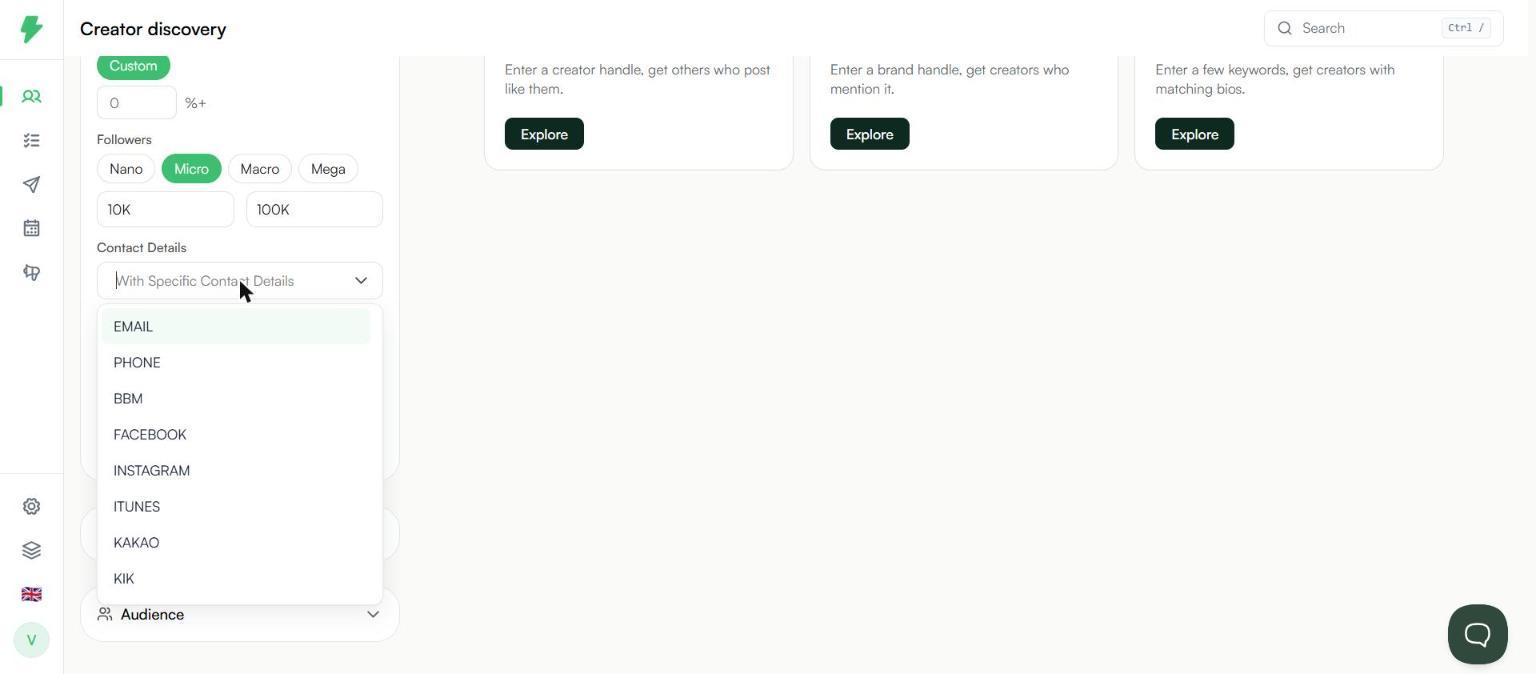 Contact Details filter options