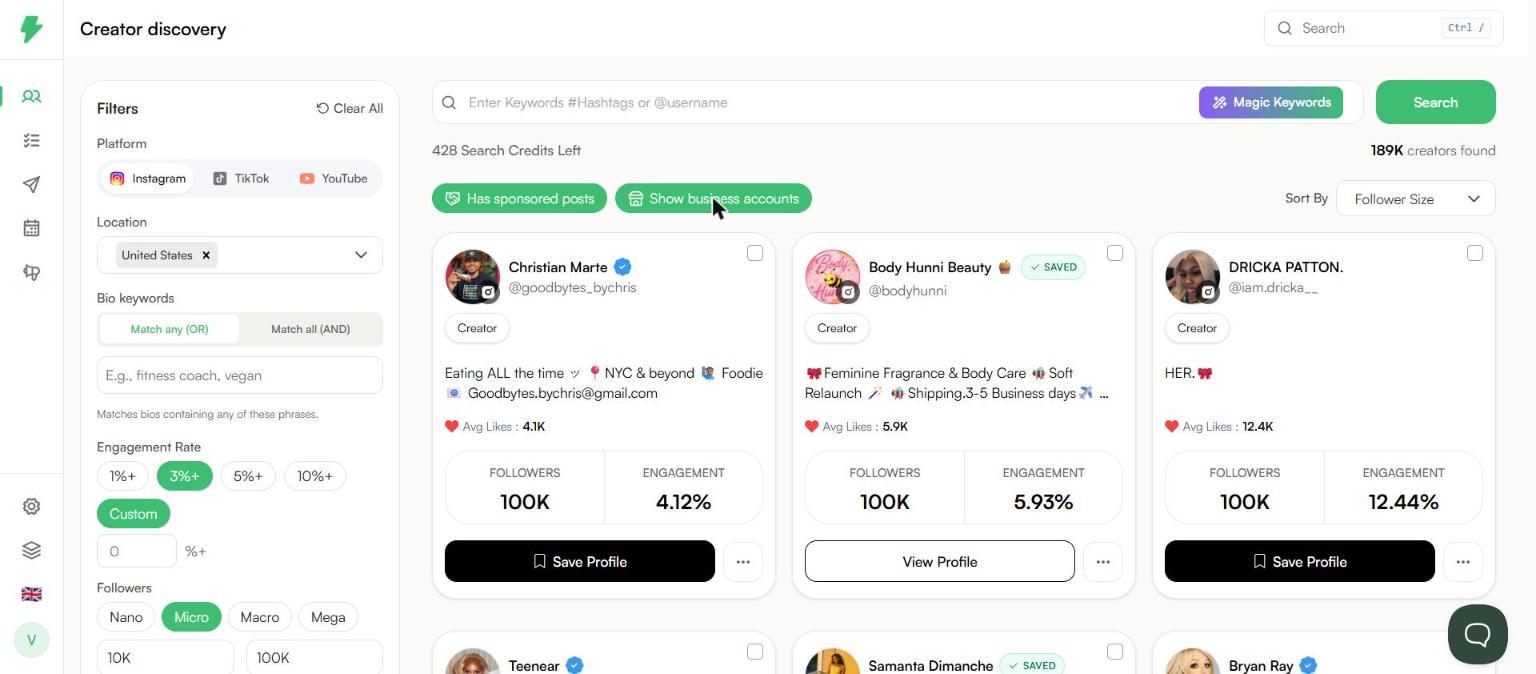 Has sponsored posts and Show business accounts turned on