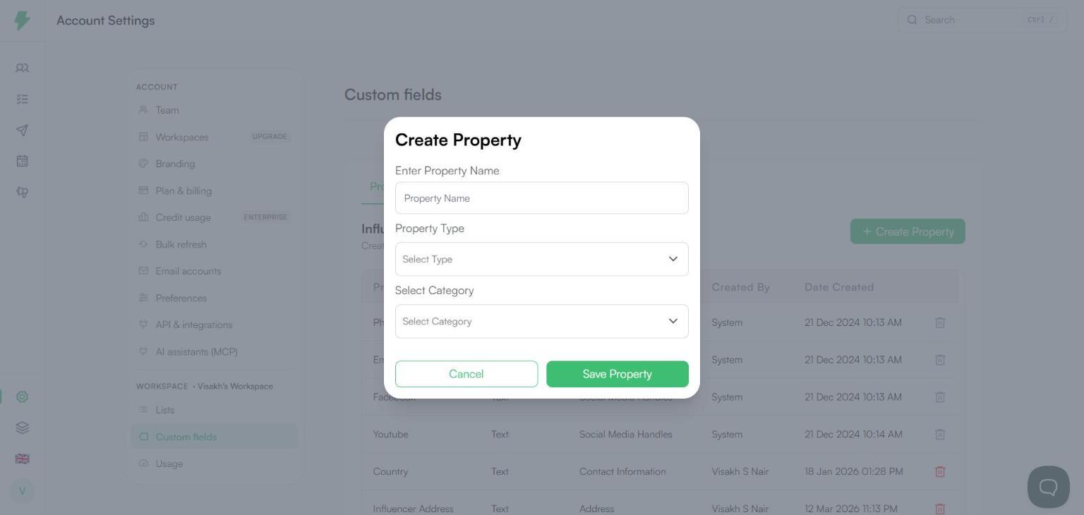 Create Property dialog