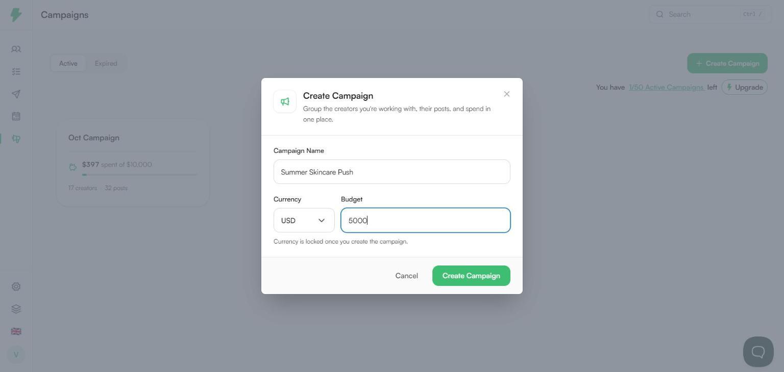 Create Campaign dialog