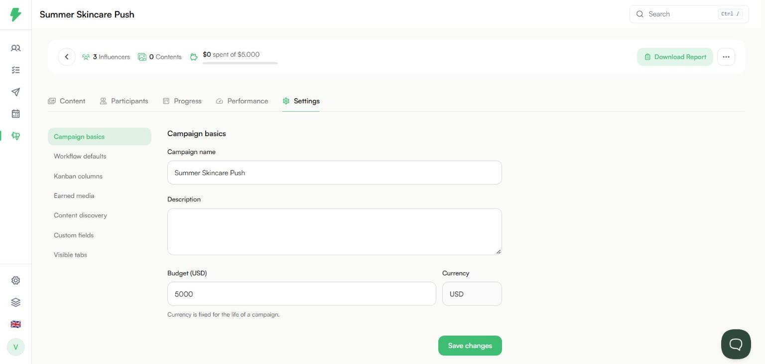 Campaign basics settings