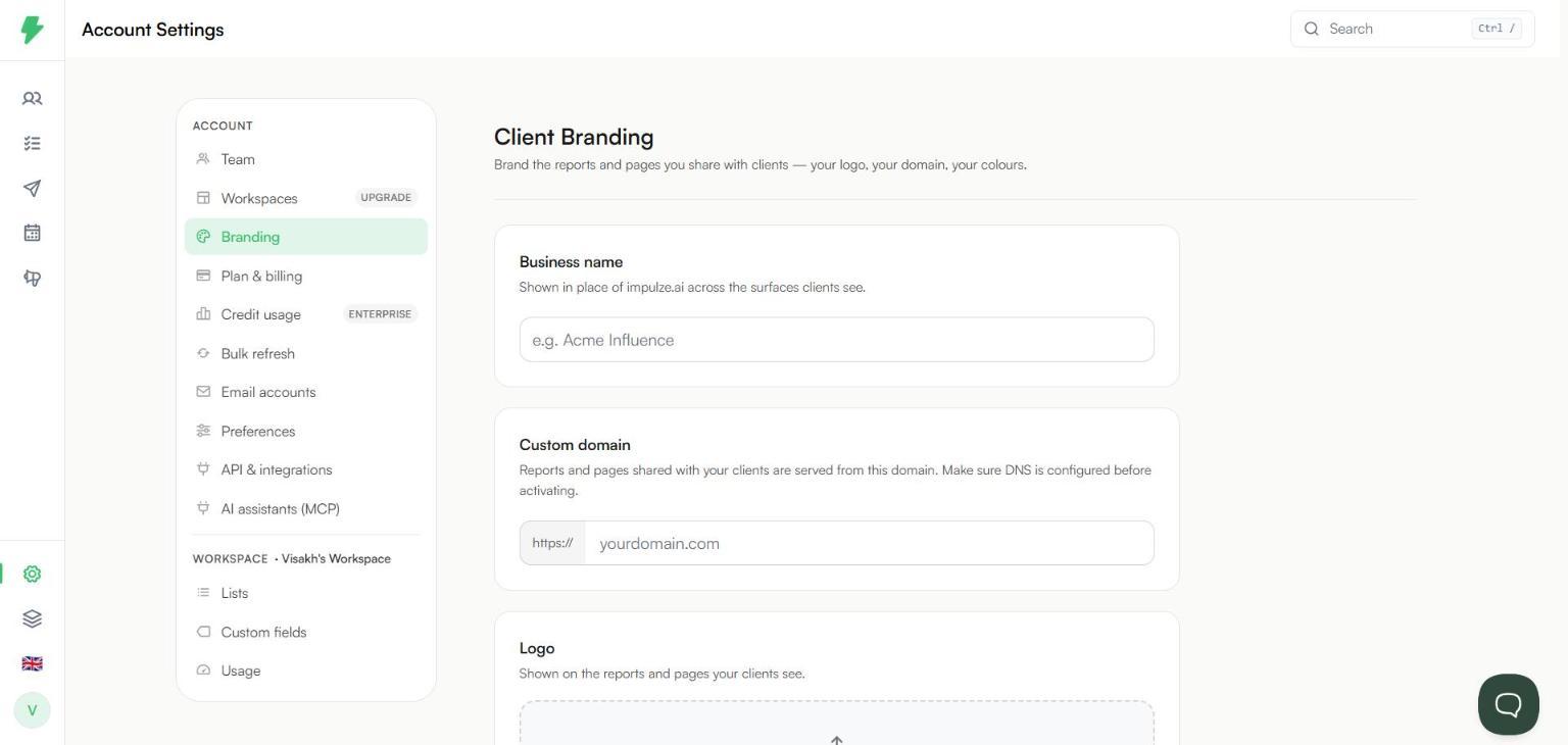 Client Branding page