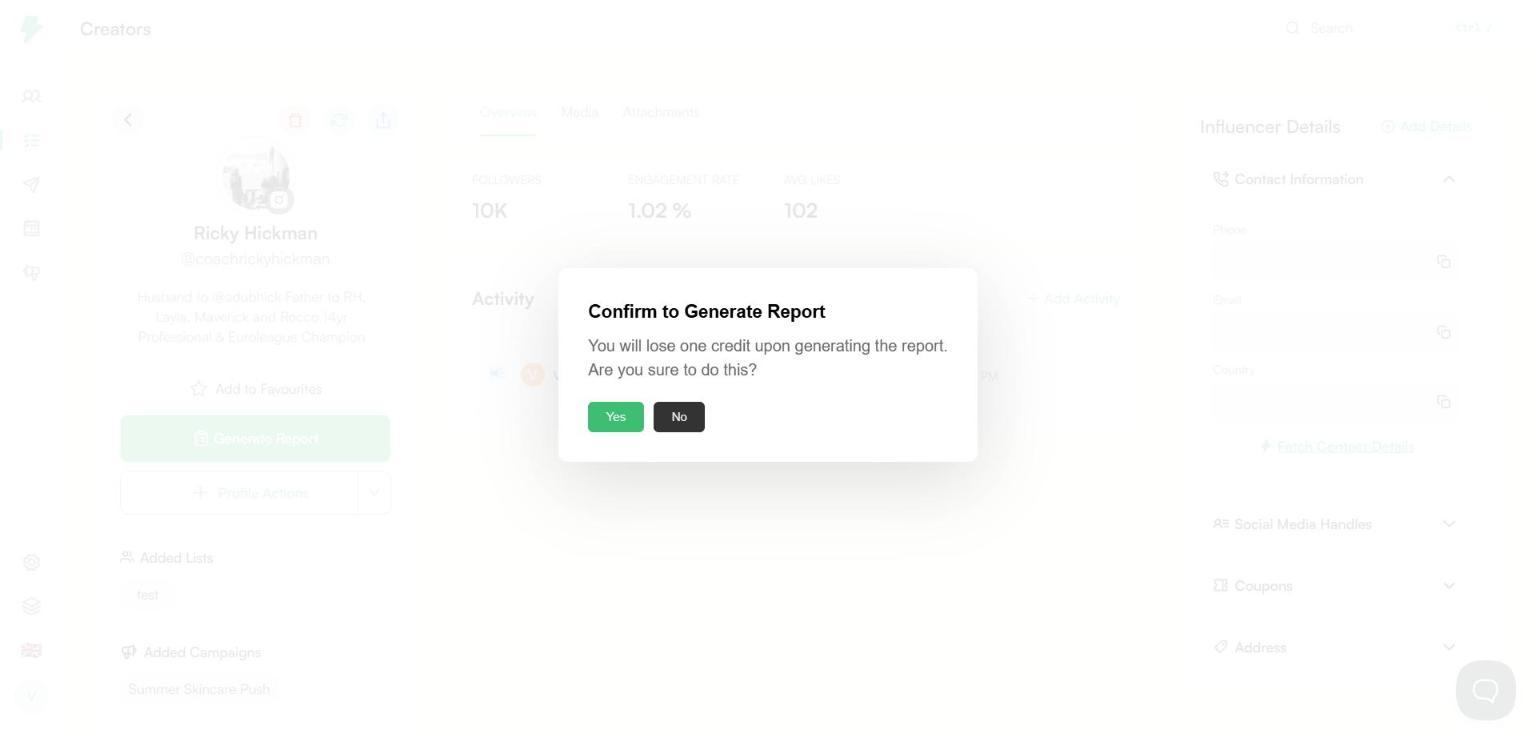 Confirm to Generate Report dialog