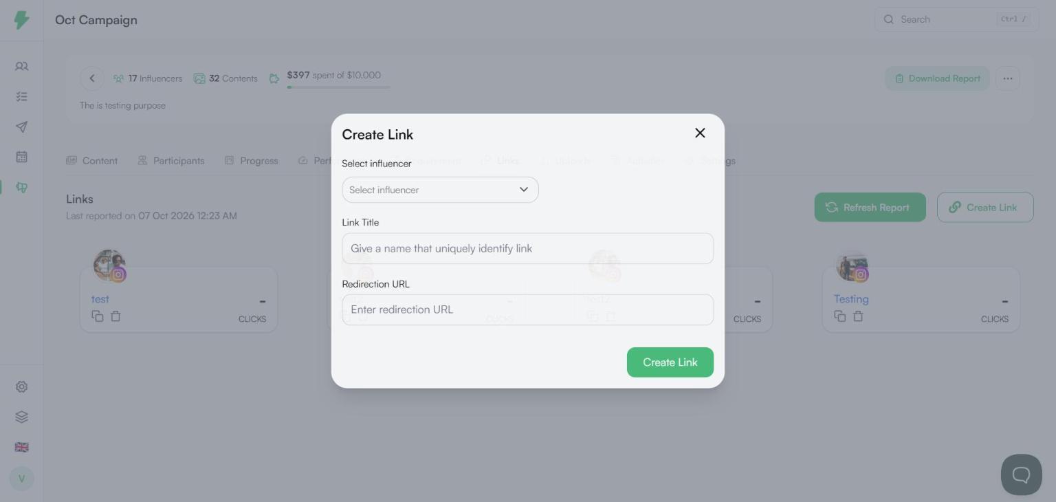 Create Link dialog