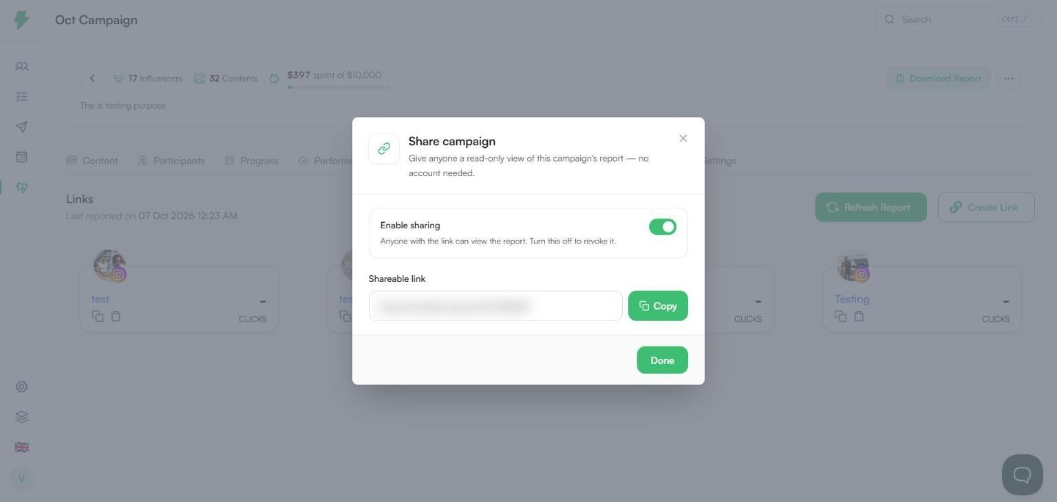 Share campaign dialog