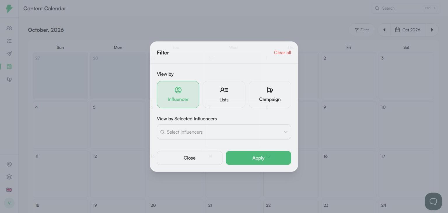 Calendar filter