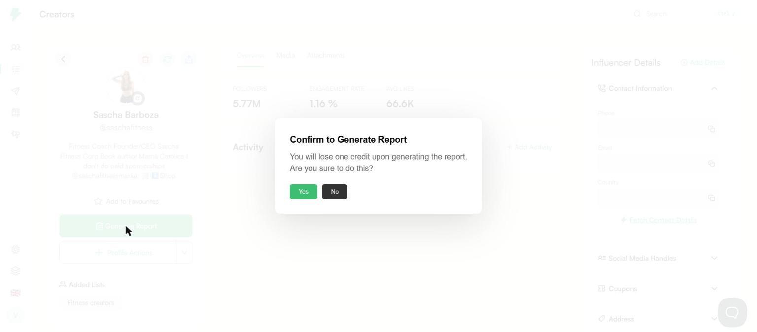 Confirm to Generate Report dialog