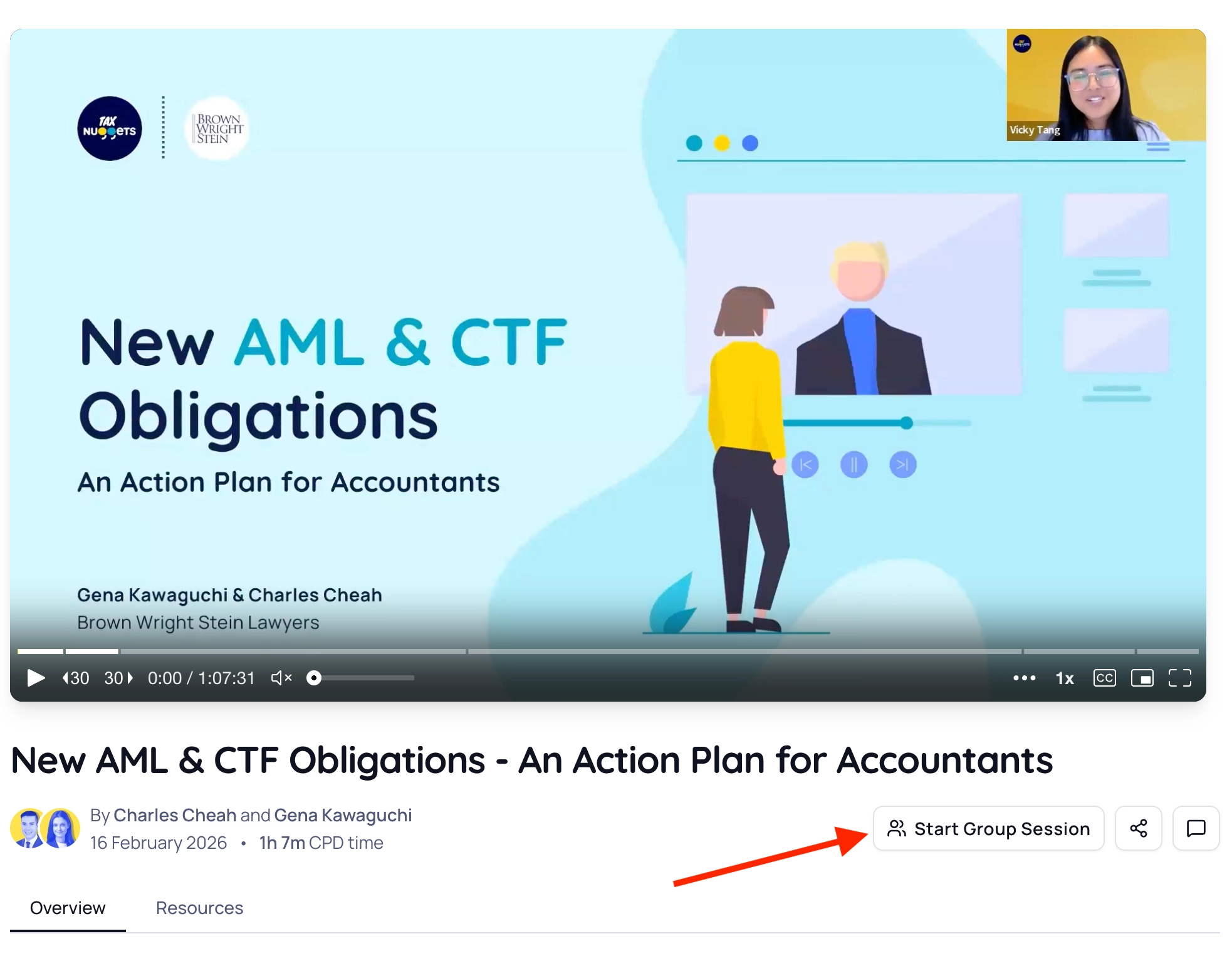 Video page with the Start Group Session button highlighted