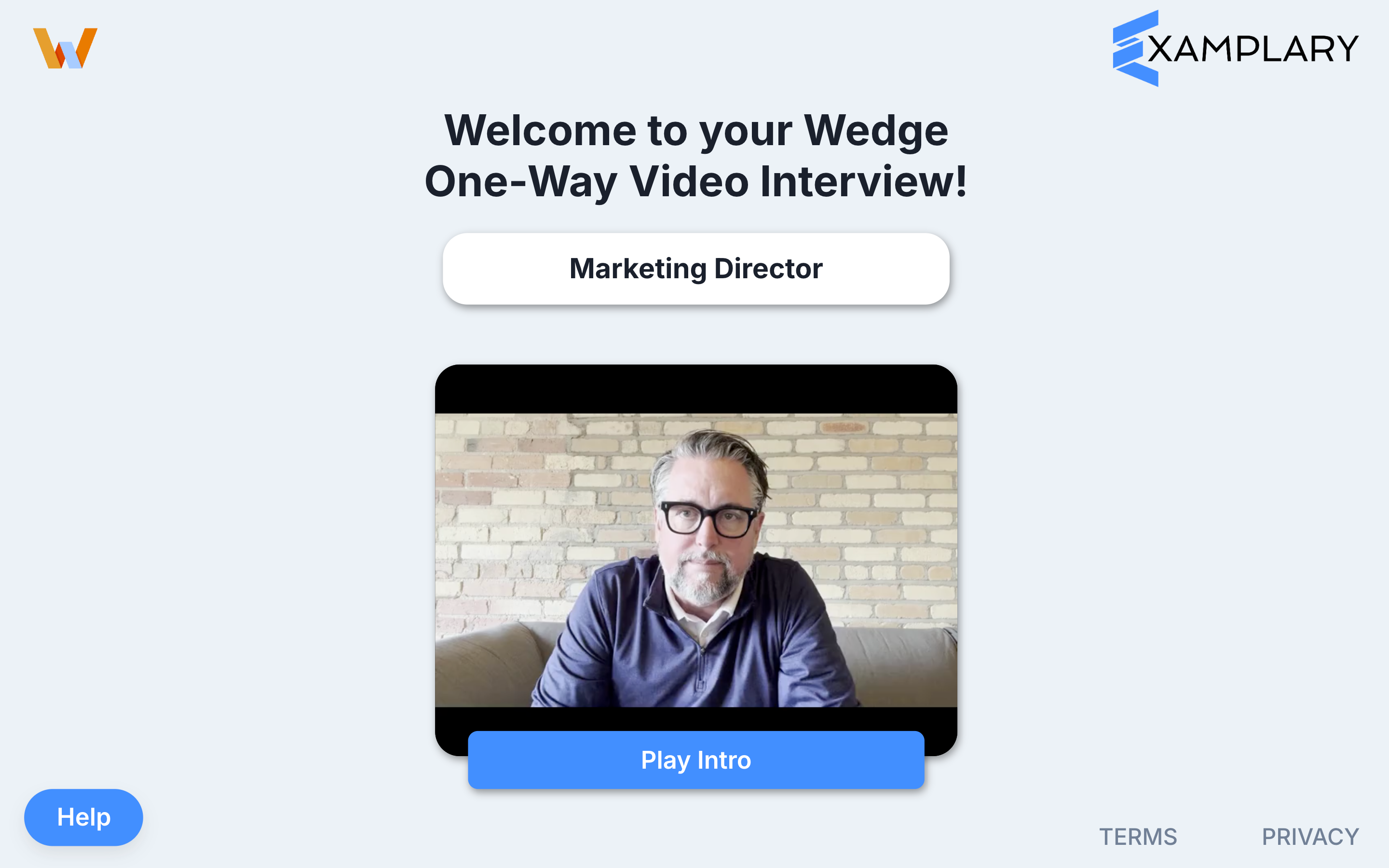 Wedge welcome screen with the job title and a Play Intro button