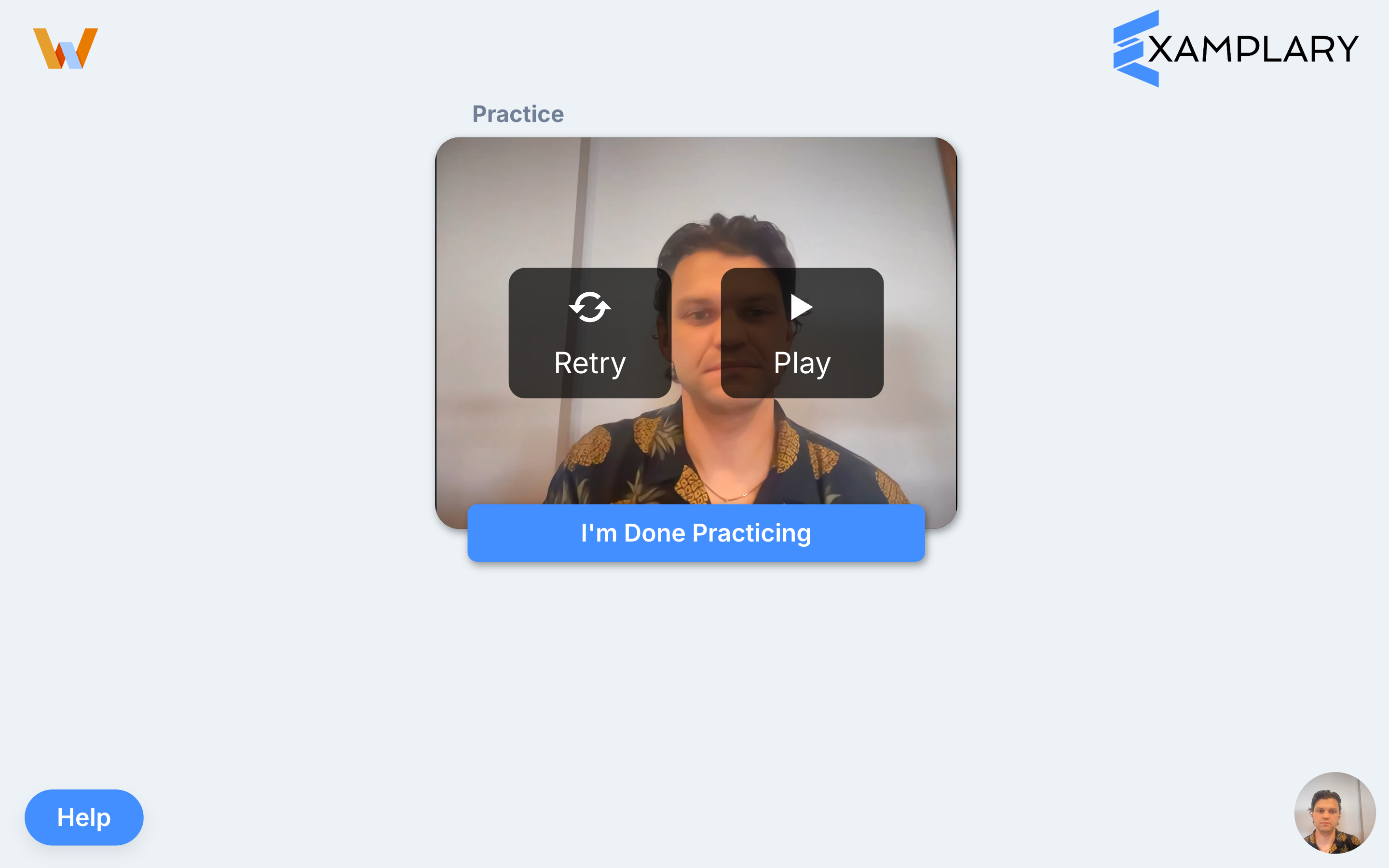 Practice review screen with Retry and Play buttons and an I'm Done Practicing button