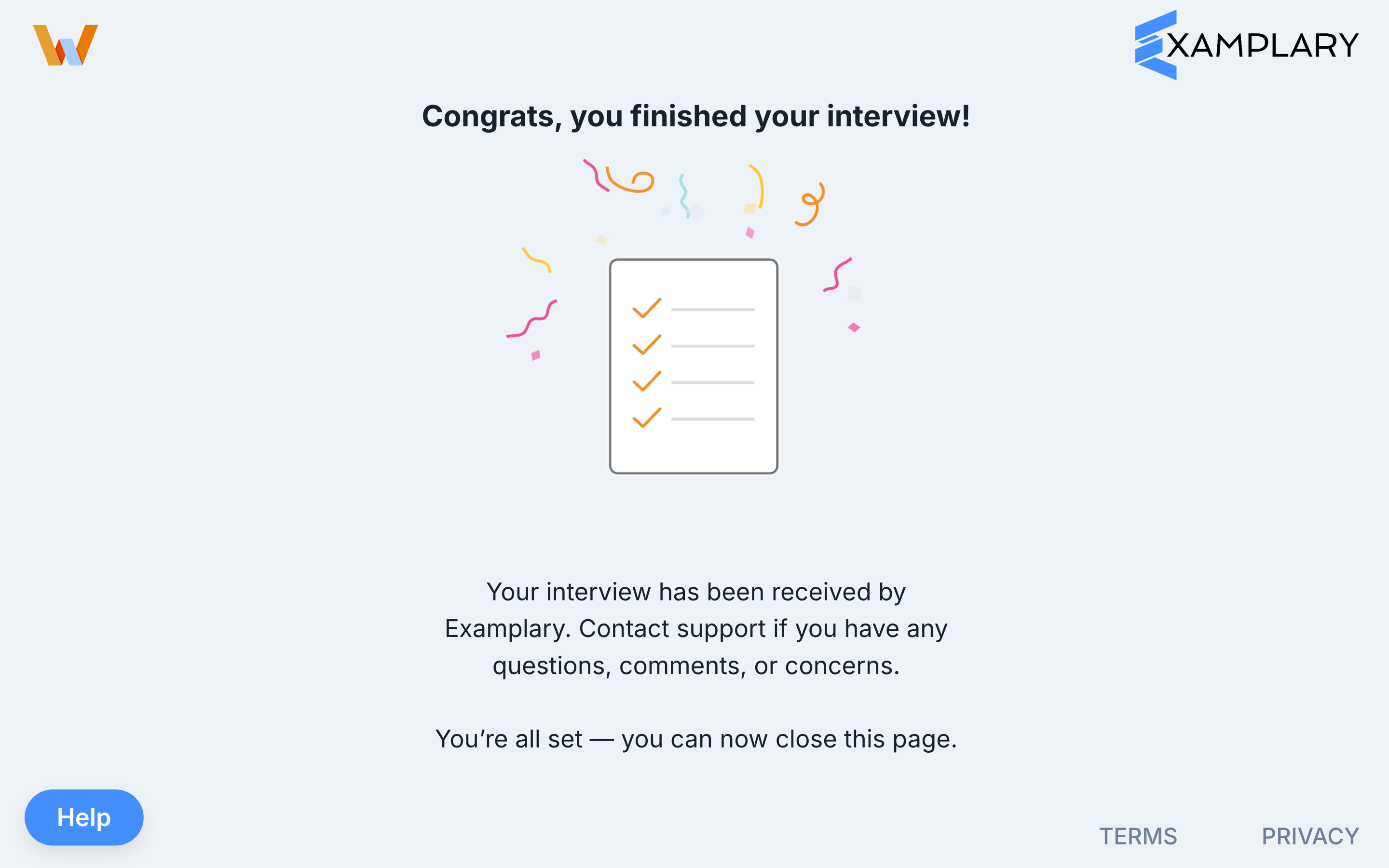 Congrats, you finished your interview confirmation screen