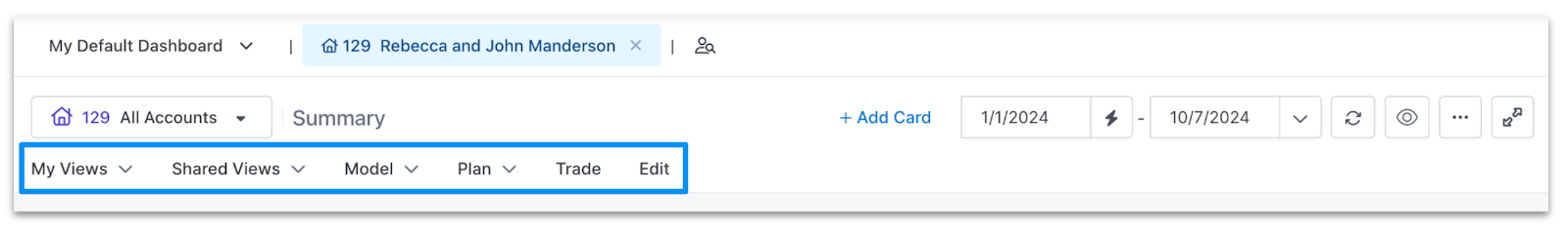 views and tools at top of Portfolio View