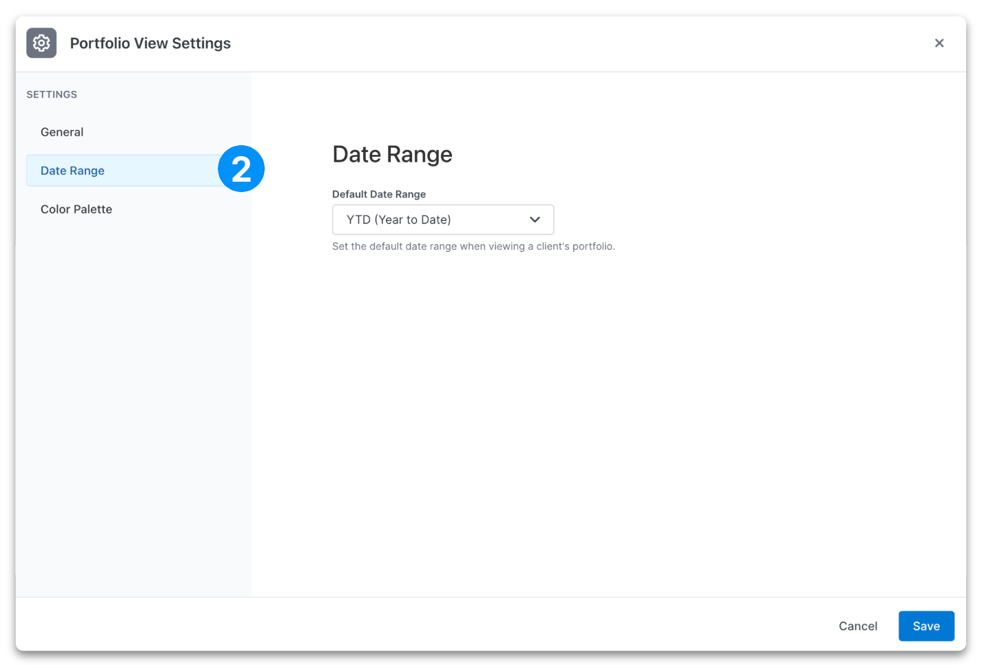 portfolio view setting date range page