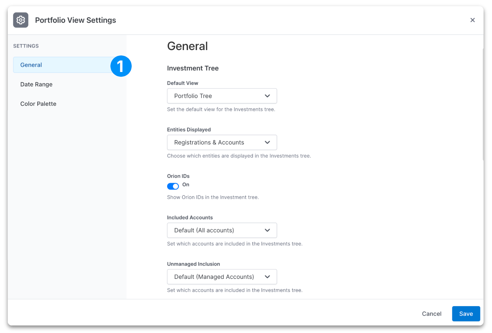 portfolio view general settings