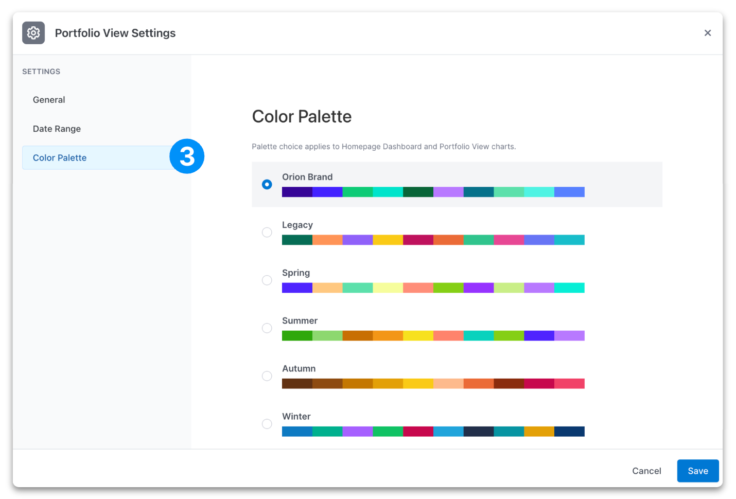 portfolio view settings color pallette