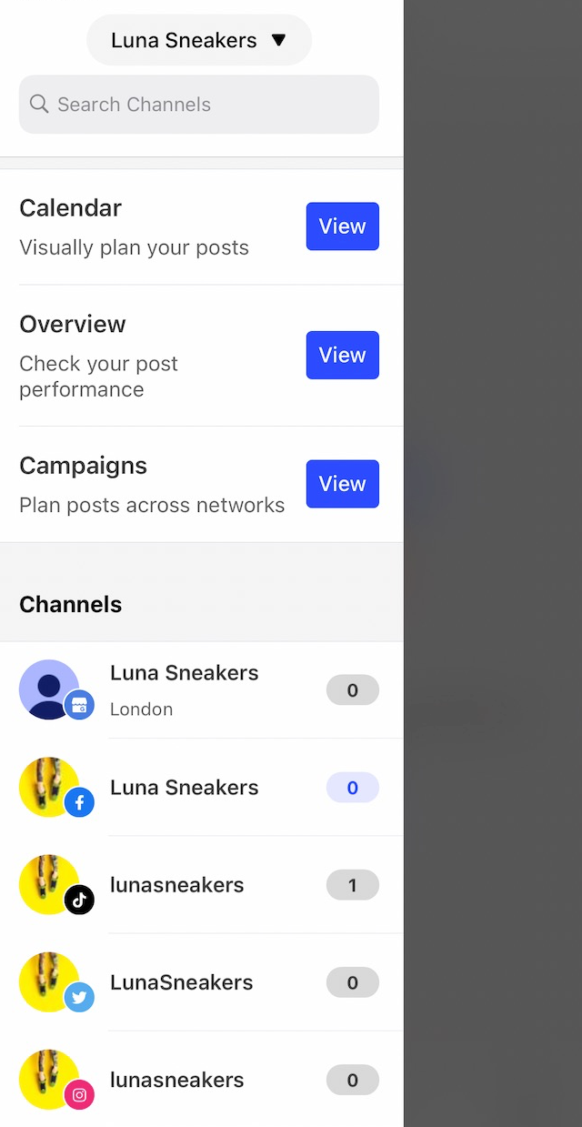 Selecting a channel in the Buffer mobile app