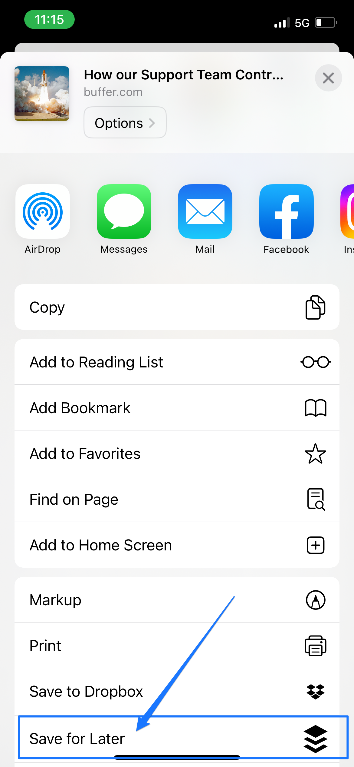 iOS share screen - Buffer Save for Later