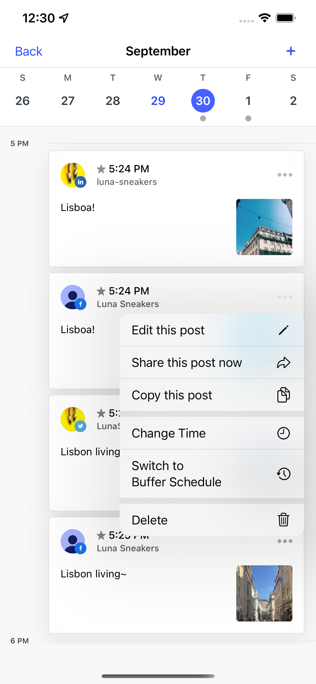 Editing posts in mobile calendar view