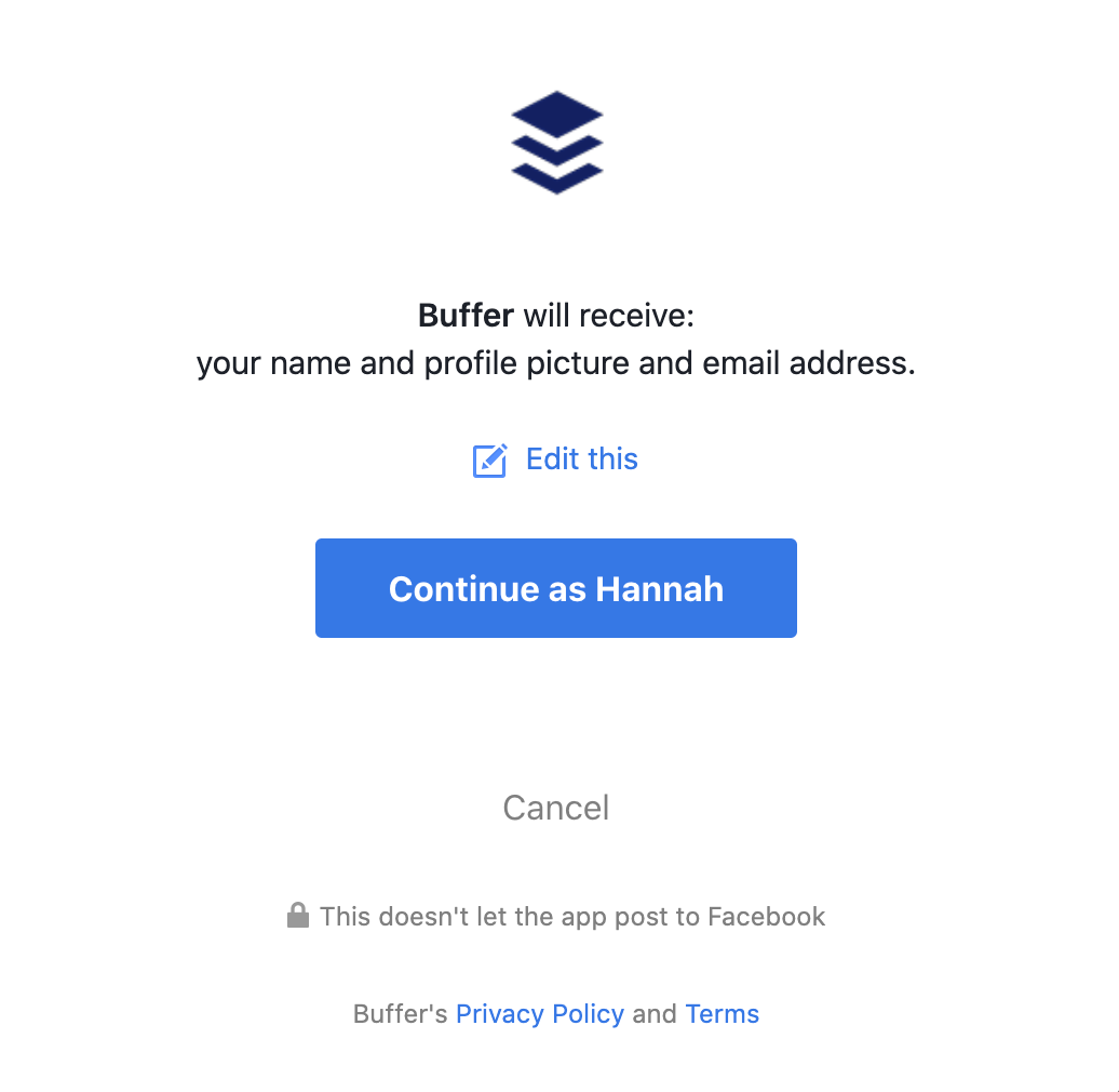 Facebook Page connection modal