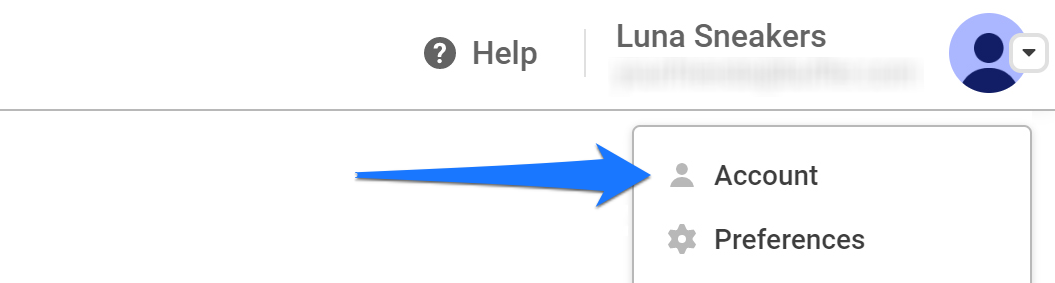 Buffer avatar menu - arrow pointing to Account option from the dropdown