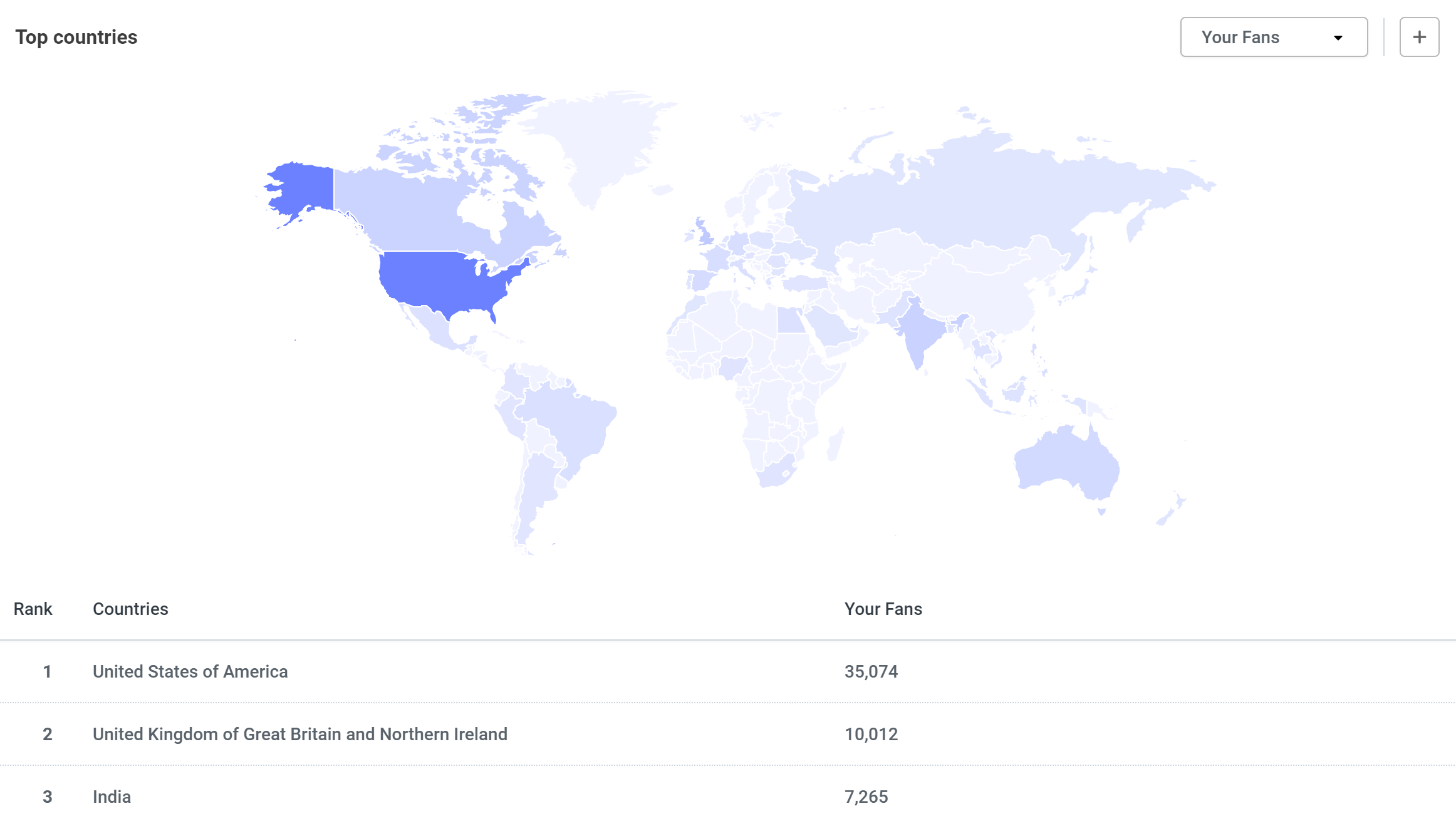 World map displaying where your fans are located