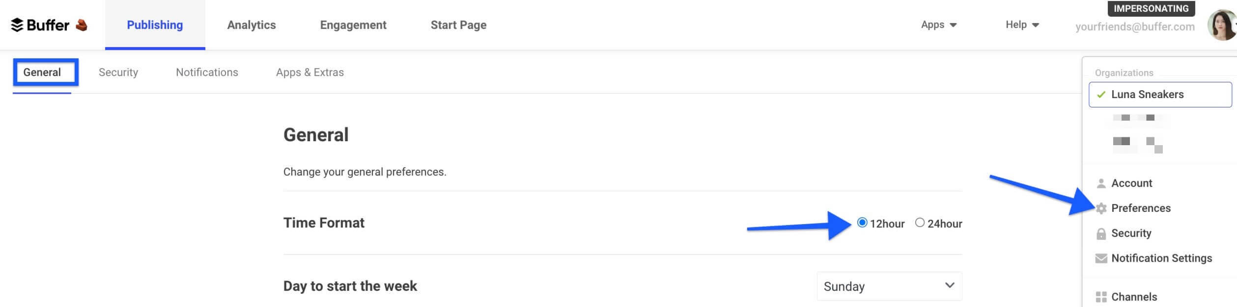 Buffer Preferences Time and Day Format