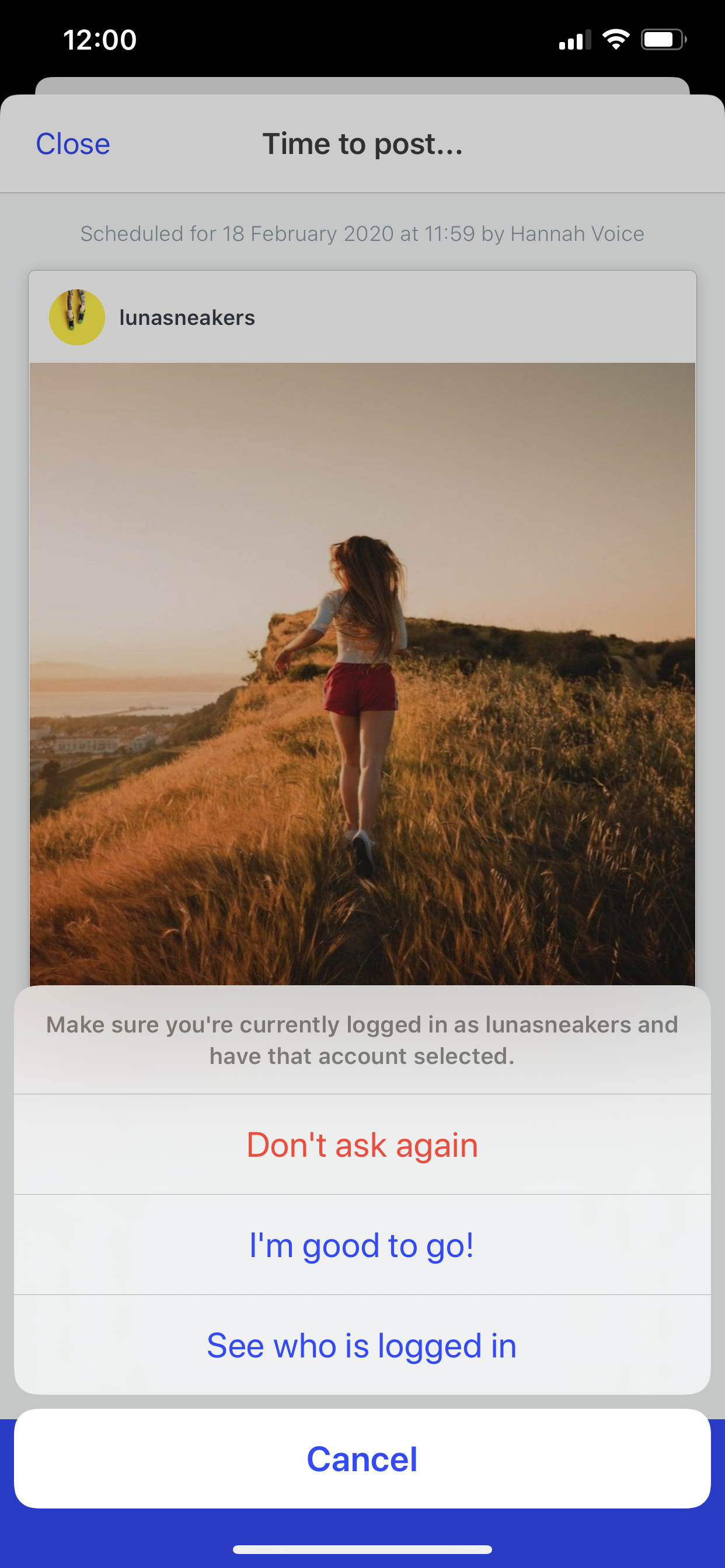 Buffer mobile app Instagram reminder