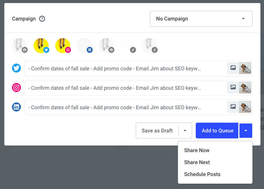 Options when scheduling an idea as a post - Save as Draft or Schedule as Post