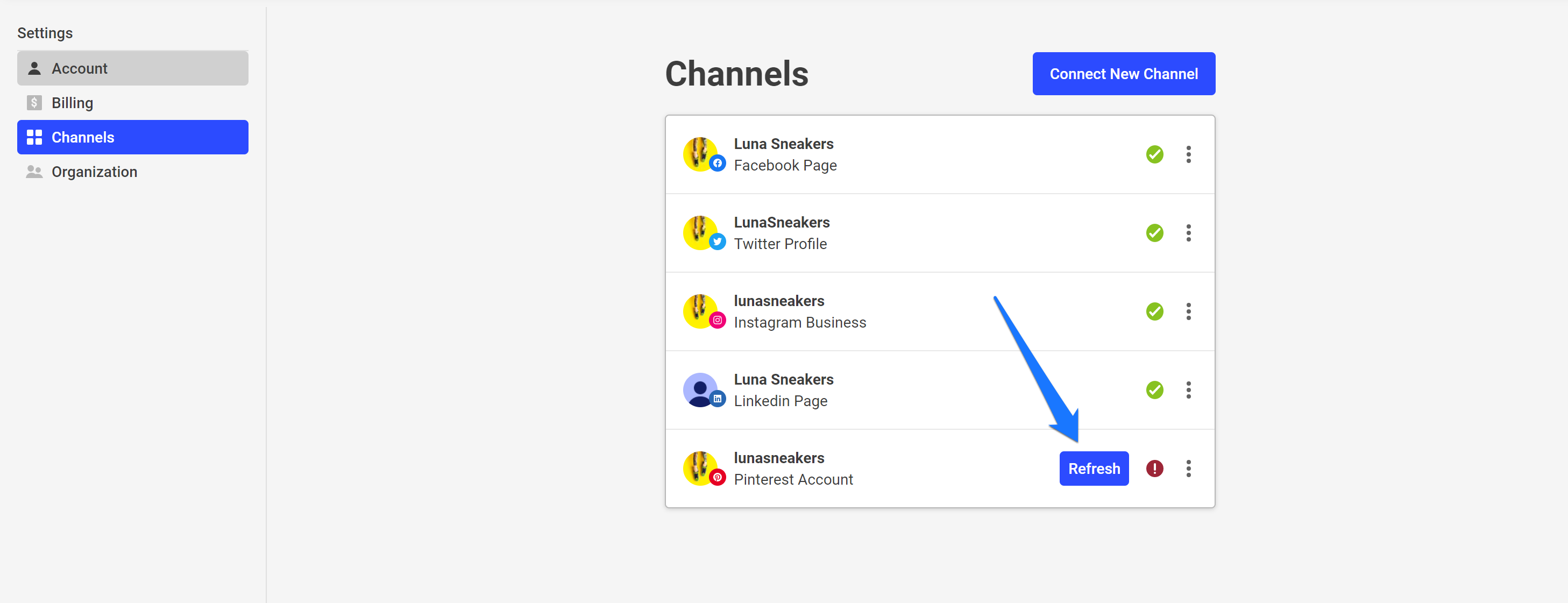 The refresh-channel button in Buffer's connection area