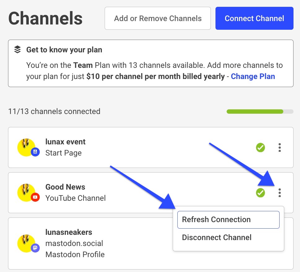 Buffer channel menu - Refresh connection