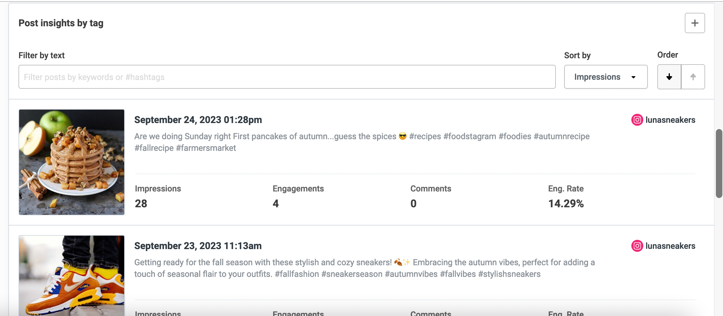 The tagged posts insight table will let you analyze the posts you’ve published using the relevant tag