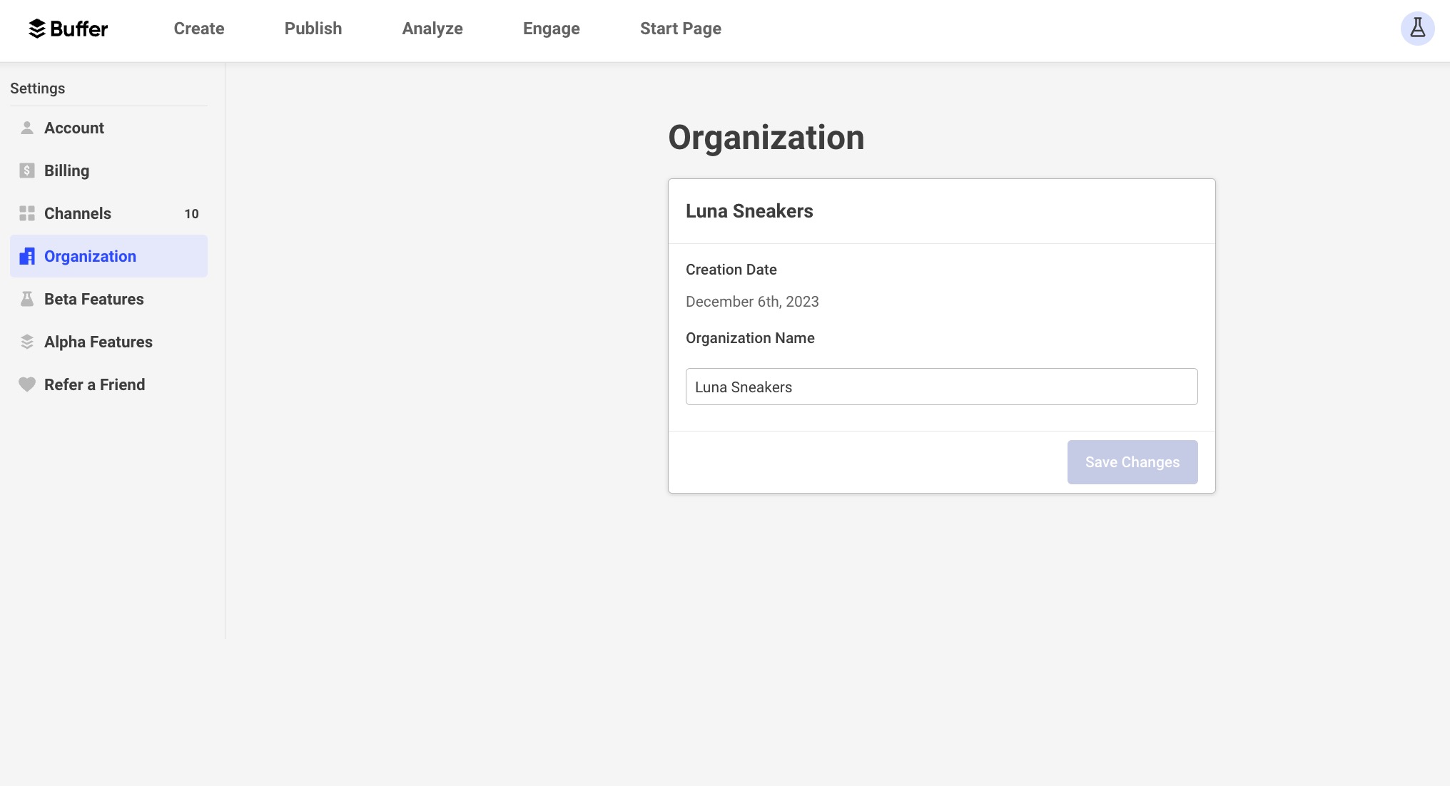 Buffer rename organization page