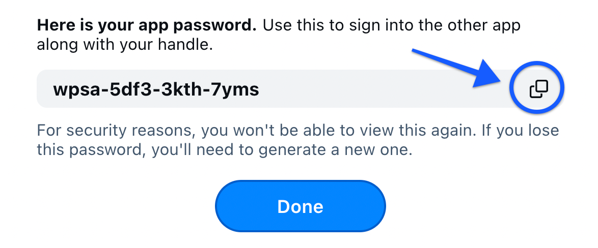 Click the two overlapping boxes to the right of your new password to copy the password