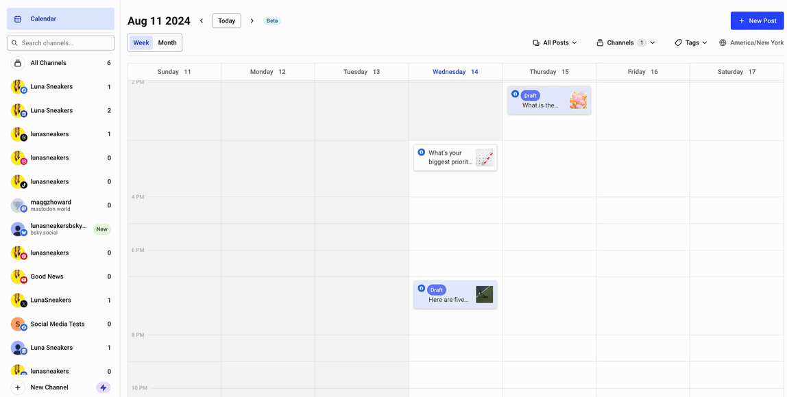 GIF of creating, editing, and deleting a post in the Buffer calendar