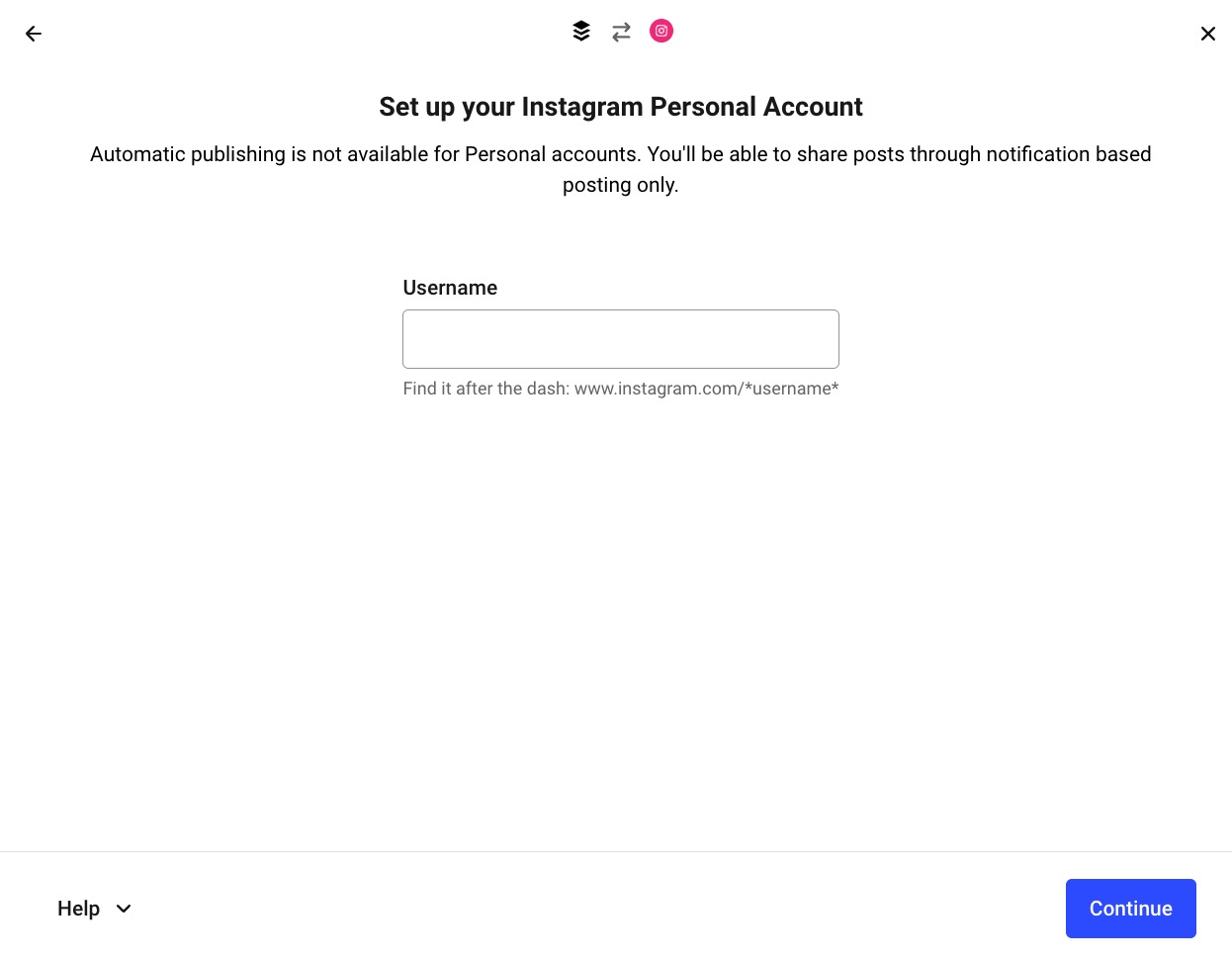 Set up your Instagram personal account modal