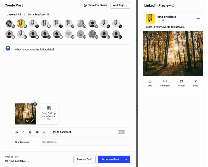 Buffer composer - GIF of editing images for multiple social channels