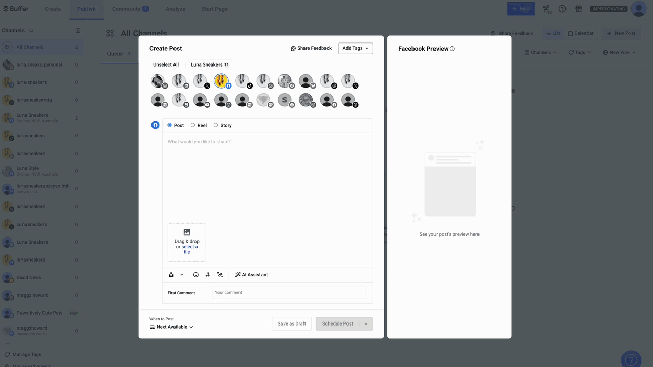 Buffer composer - GIF of process to add Canva image to Buffer