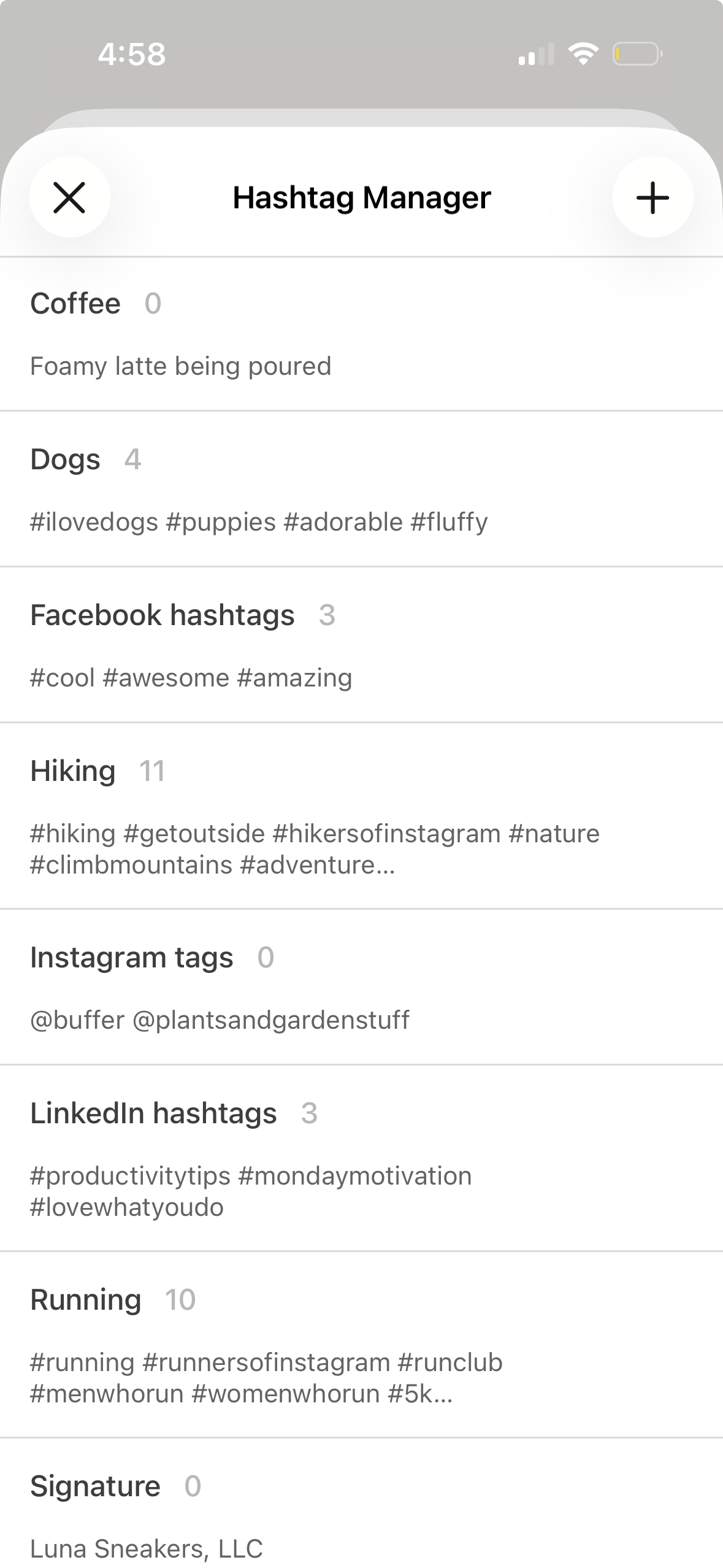 Buffer mobile app - hashtag manager