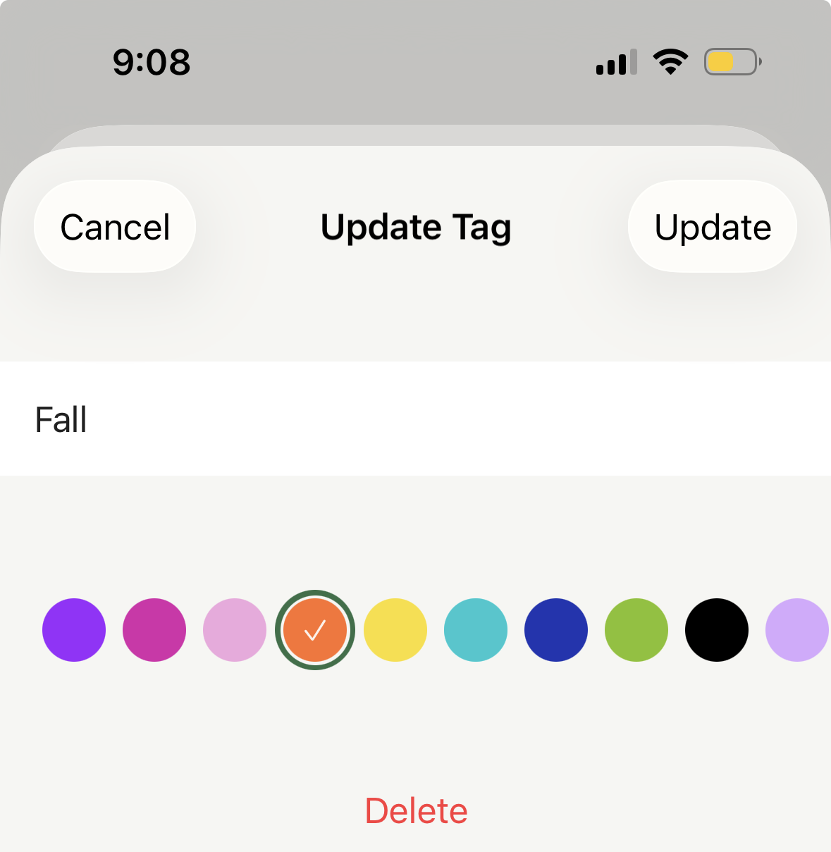 Buffer mobile app - Update Tag screen