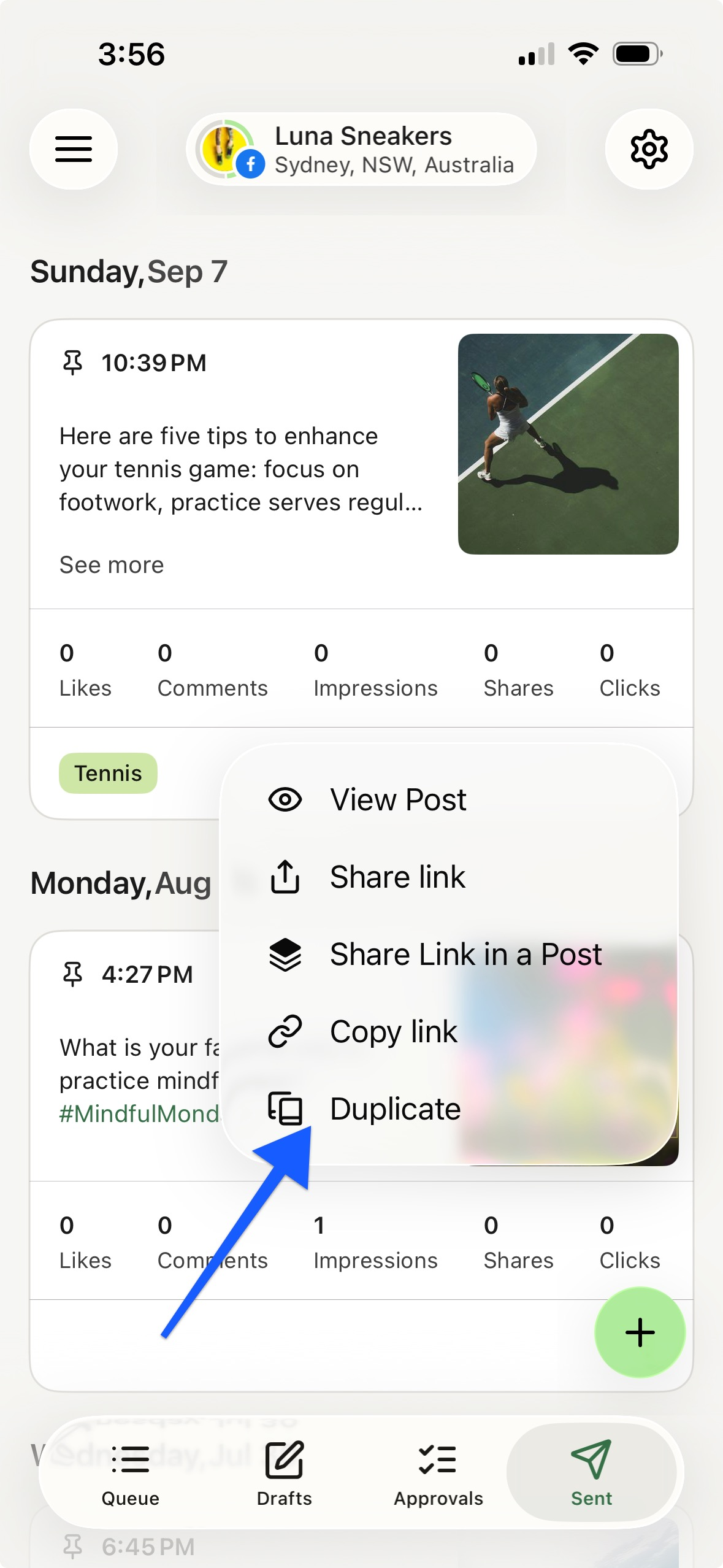 Buffer mobile app - Duplicate option