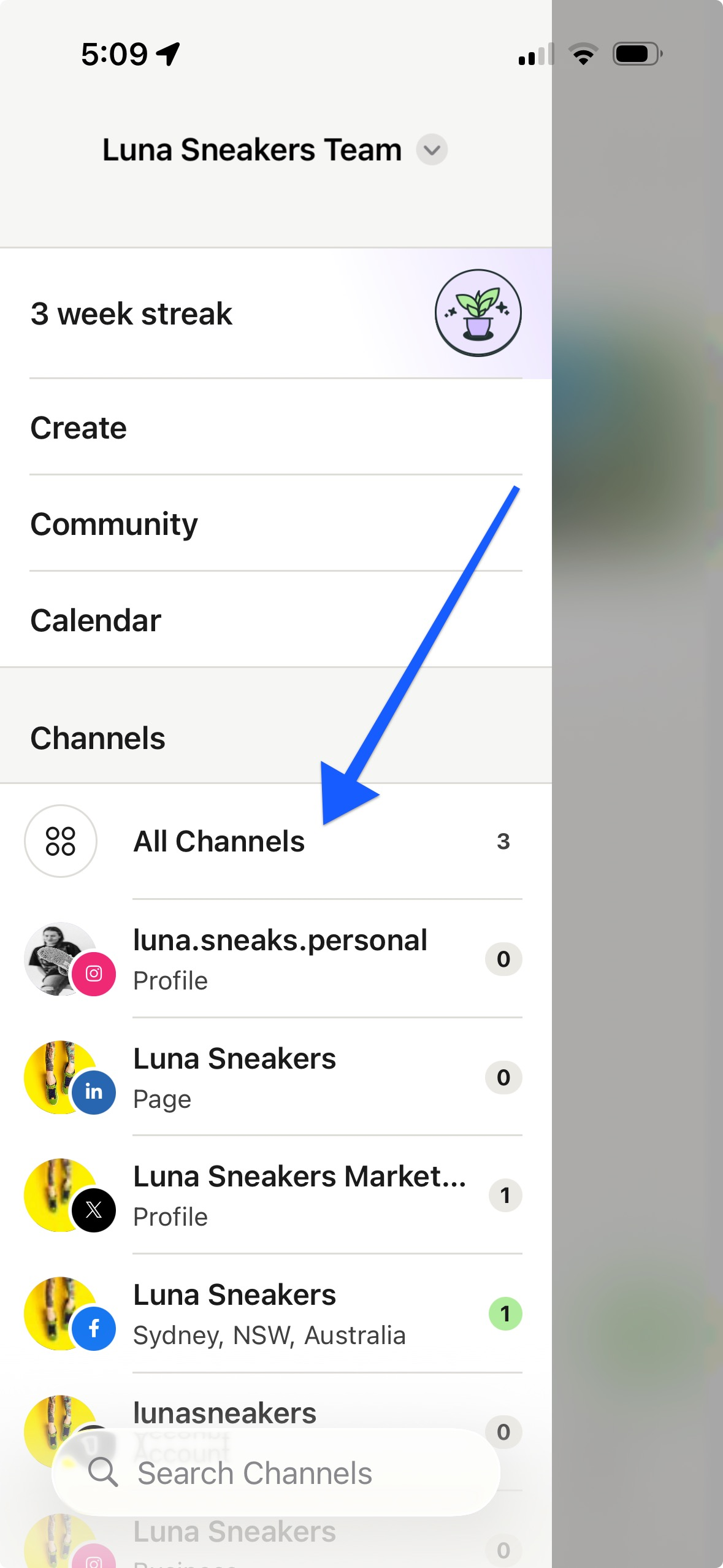Buffer mobile app - All Channels view