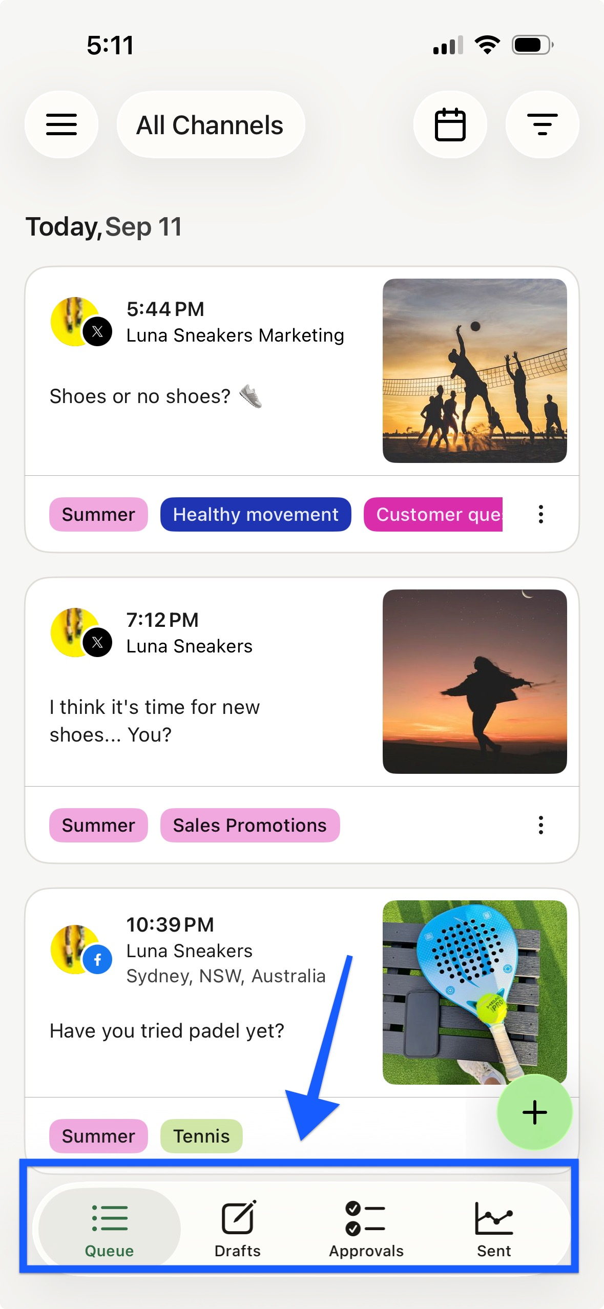 Buffer mobile app - filter by post type